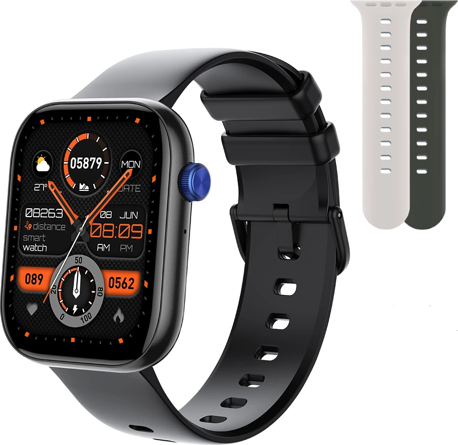 Smartwatch Moye Kronos 3 Pro 2.01\" TFT IP68 Bluetooth 5.3, e zezë, me 3 rripa
