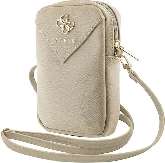 Mbështjellës telefoni Guess ZIP Leather Triangle, lëkurë artificiale, ari