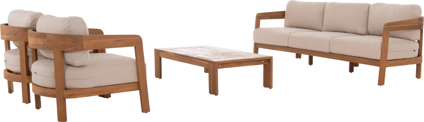 Set lounge për jashtë, 4 pjesë, SOLARA, dru akacie, jastëkë me mbulesa poliester ngjyrë ecru, FH6514