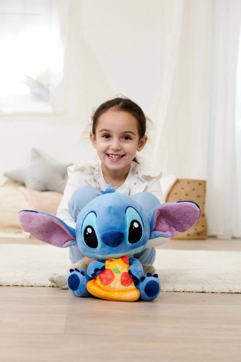 Lodër pelushi Disney Stitch me pizza, Simba, 25 cm, shumëngjyrëshe