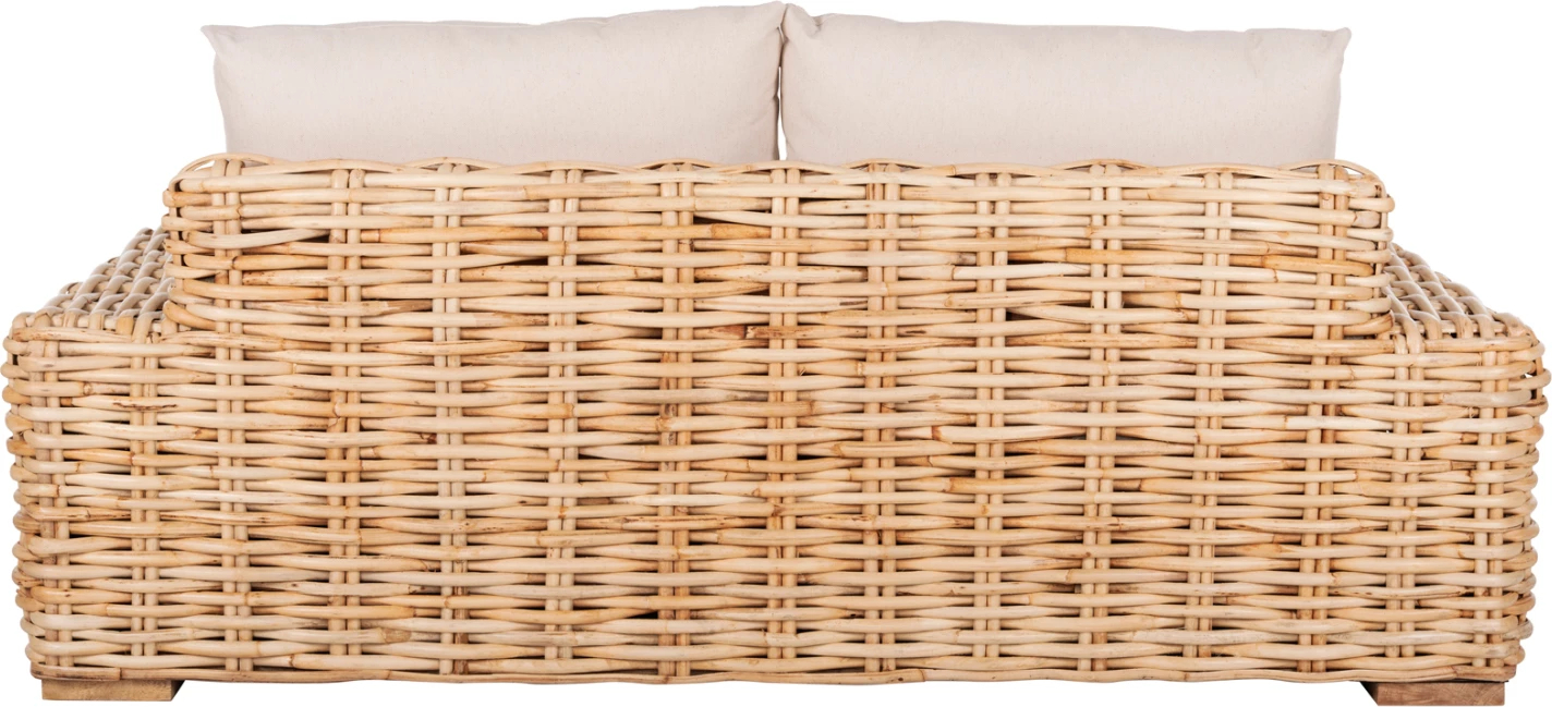 Divan i jashtëm 2-vendësh TROPEL FH9809 dru mango-rattan ngjyrë natyrale-jastëkë të bardhë 192x88x70-85Hcm