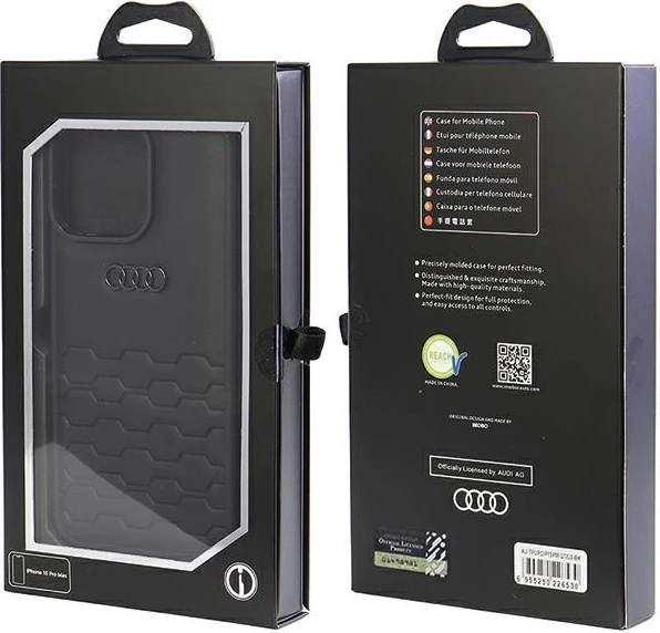 Mbështjellës Audi GT Synthetic Leather për iPhone 15 Pro Max, iPhone 15 Pro, i zi