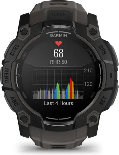 Smartwatch Garmin Instinct® 3 AMOLED, Black with Charcoal Silicone Strap, 50 mm