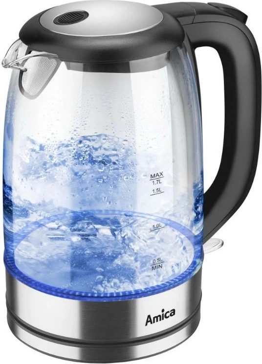 Ibrik elektrik Amica Glass Kettle KD2050G, 1.7L, i zi/transparente