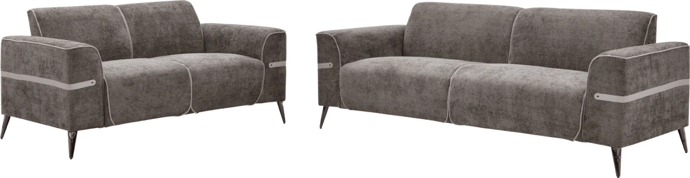 Set divanësh 2 pjesë FERIN FH6070.02, pëlhurë gri, këmbë metalike ngjyrë kafe e errët