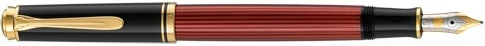 Stilolaps Pelikan Souverän 600, majë ari/rhodium, piston, i zi/kuq/artë