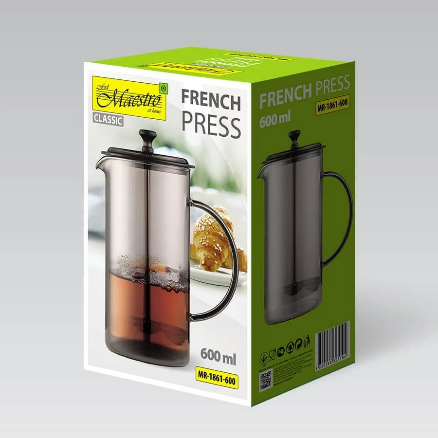 French press Maestro MR-1861-600, 600 ml, e zezë