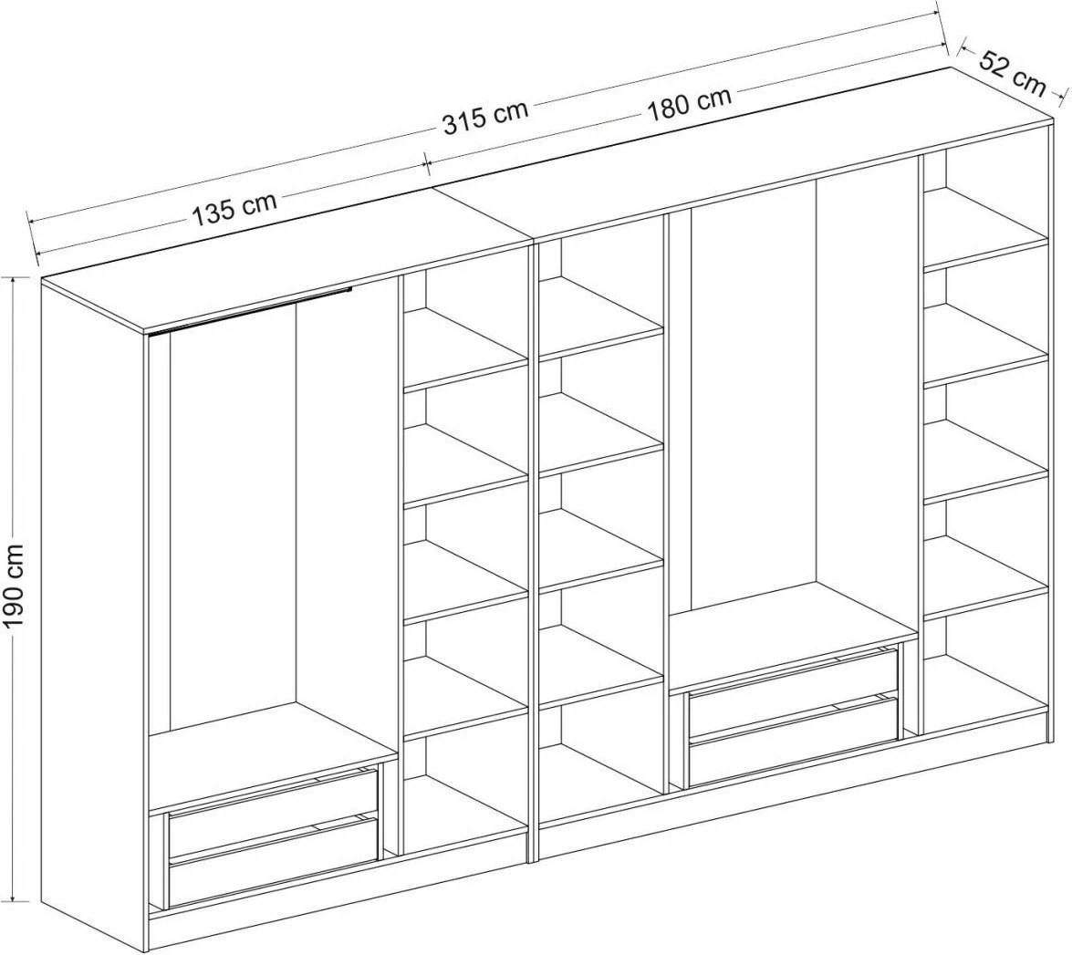 Dollap rrobash, ngjyrë arre, Skye Decor, 315x210x52 cm