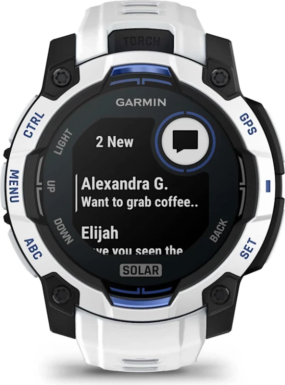 Smartwatch Garmin Instinct® 3, Solar, Whitestone/Whitestone-Bolt Blue Band, 45 mm