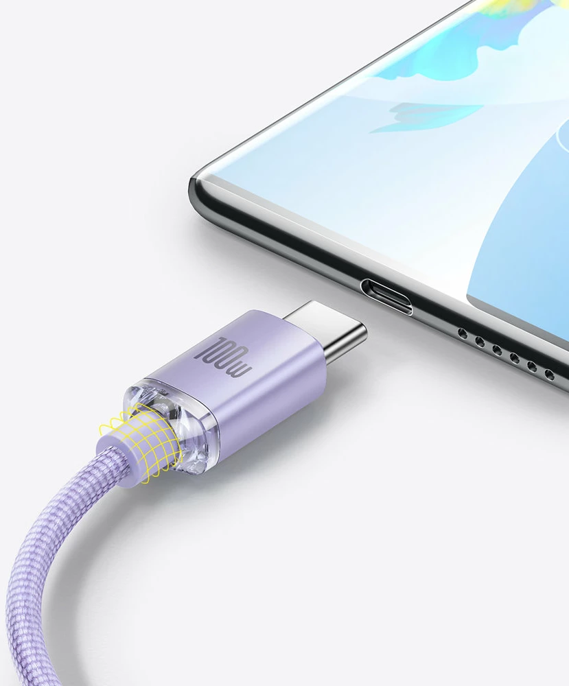 Kabllo Baseus Crystal Shine Series USB-A në USB-C, 1.2m, 100W, Vjollcë