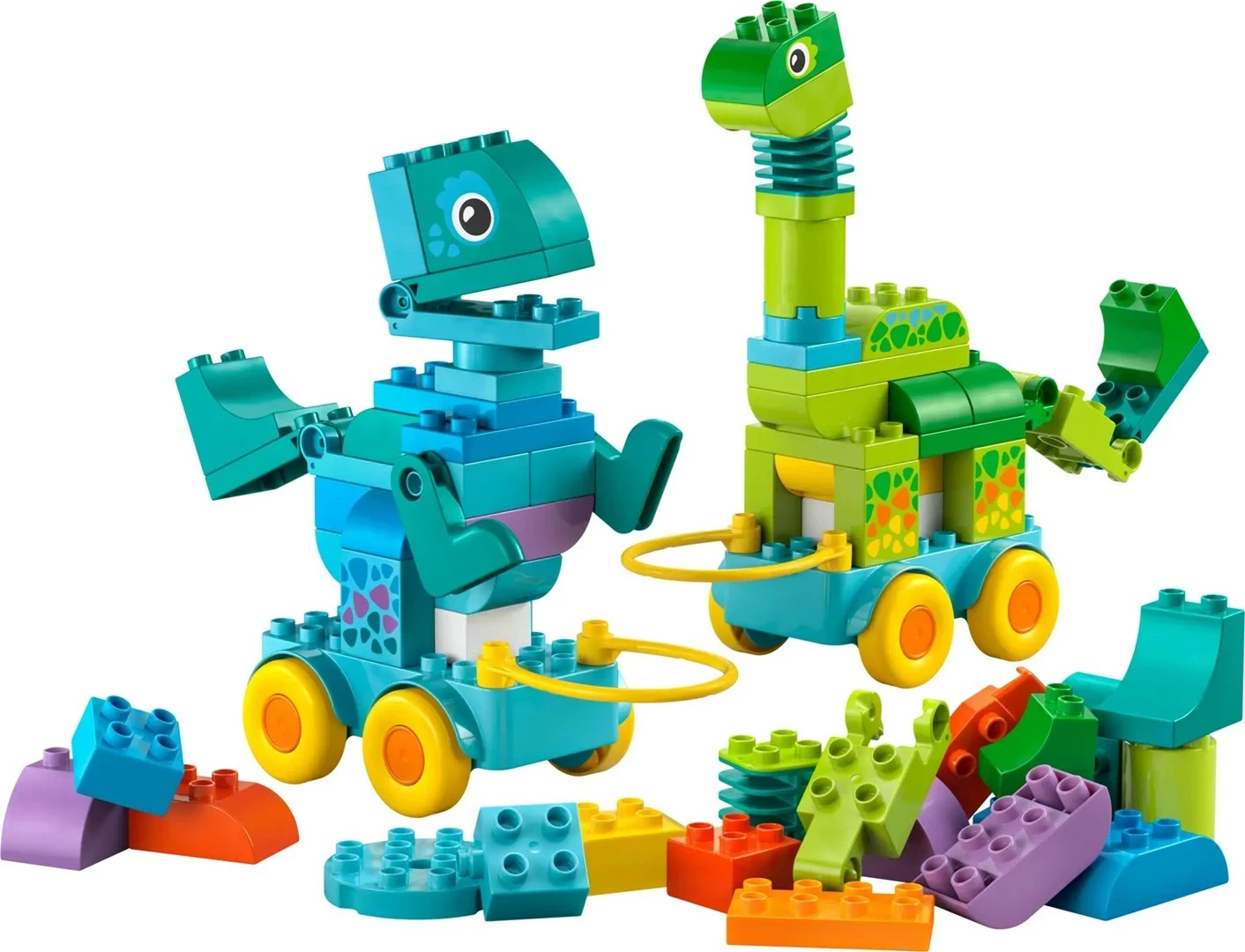 Set lodrash LEGO DUPLO 3-në-1 Dinosaurs on Wheels, 108 pjesë, për fëmijë 3+ vjeç