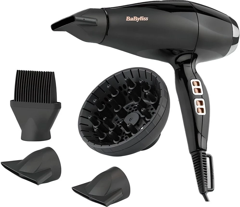 Tharëse flokësh BaByliss 6716DE, 3 nivele nxehtësie, 2 shpejtësi, me difuzor dhe grykë përqendrimi, e zezë