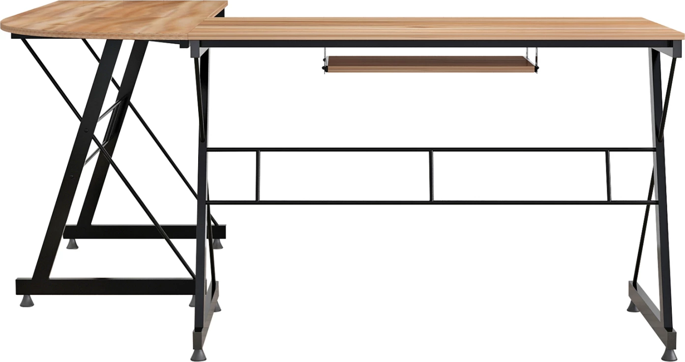 Tavolinë për zyre, qoshe, ngjyrë arre, me kornizë metalike, FH2127.02, 158Χ120Χ74 cm