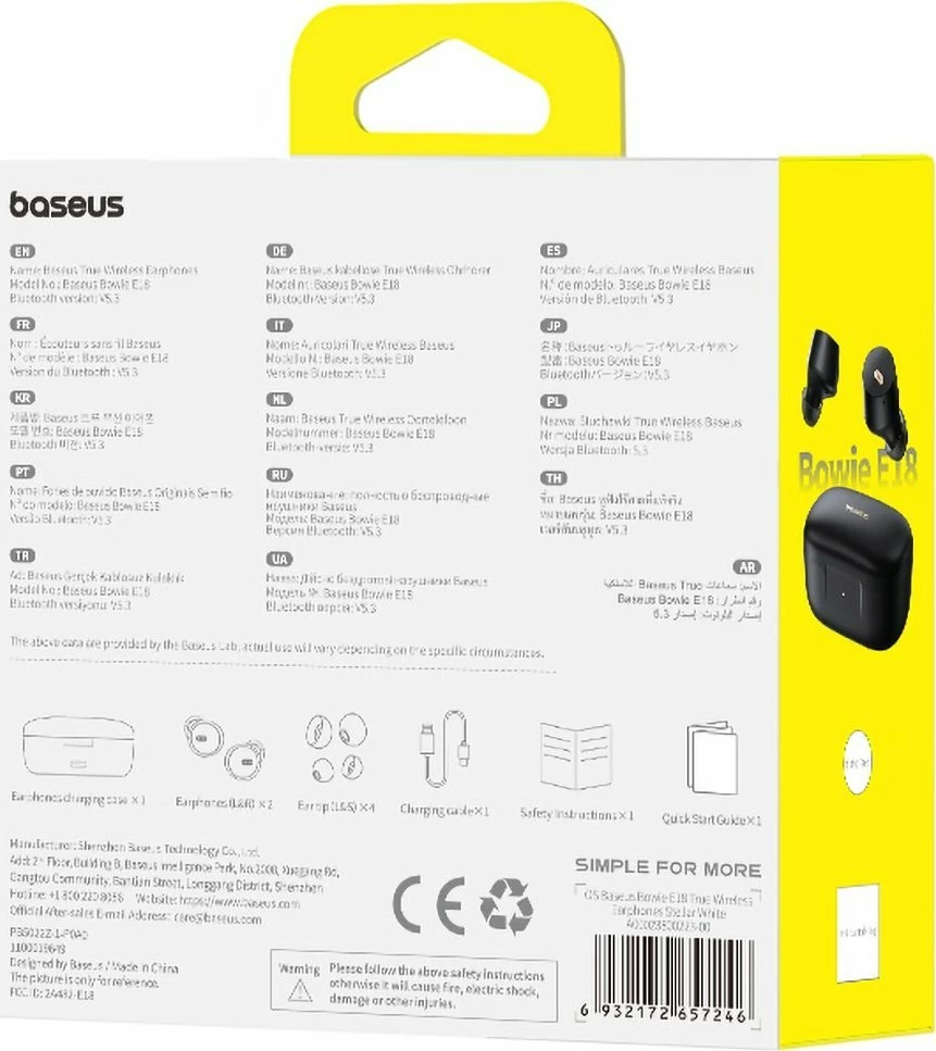 Kufje Baseus Bowie E18 TWS, ANC/ENC, Bluetooth 5.3, 25 orë, USB-C, IPX4, zezë