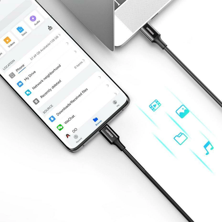 Kabllo USB-C në USB-C Ugreen US300 1 m 5A/100W PD/QC, e bardhë