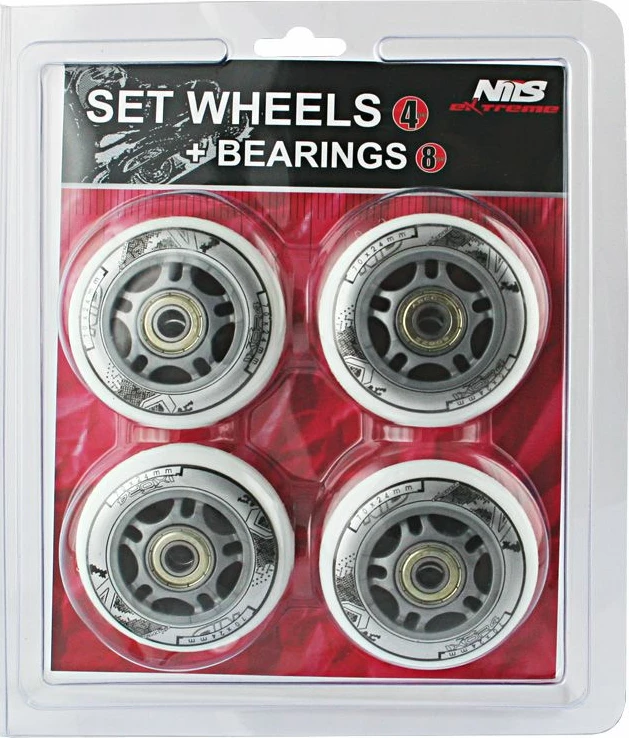 Set rrota PU dhe kushineta ABEC-7 Nils Extreme, të bardha (4+8 copë)