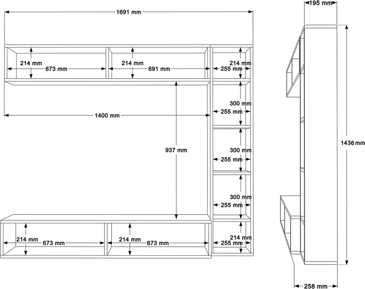 Set për dhomë ndeje i montuar në mur, ngjyrë natyrale-bardhë,, 169.10x25.8x143.5cm