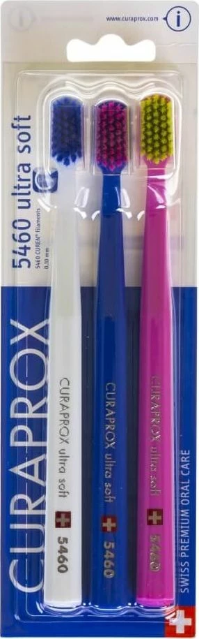 Furçë dhëmbësh Curaprox CS 5460 Ultra Soft K1, 3 copë, bardhë/kaltër e errët/rozë