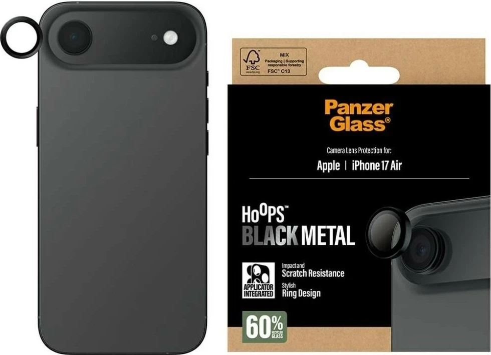 Mbështjellës xhami PanzerGlass Hoops për kamerë iPhone 17 Air, zi