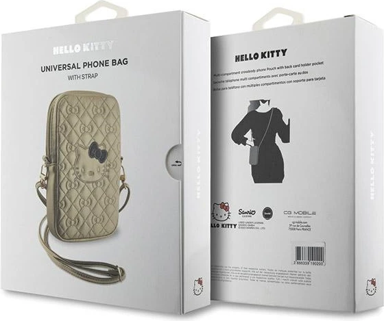 Çantë dore Hello Kitty Quilted Bows Strap, lëkurë artificiale, ari