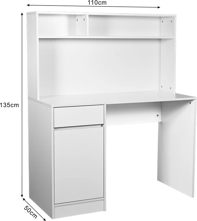 Tavolinë pune me rafte Secreta, ngjyrë e bardhë, 110x50x135cm