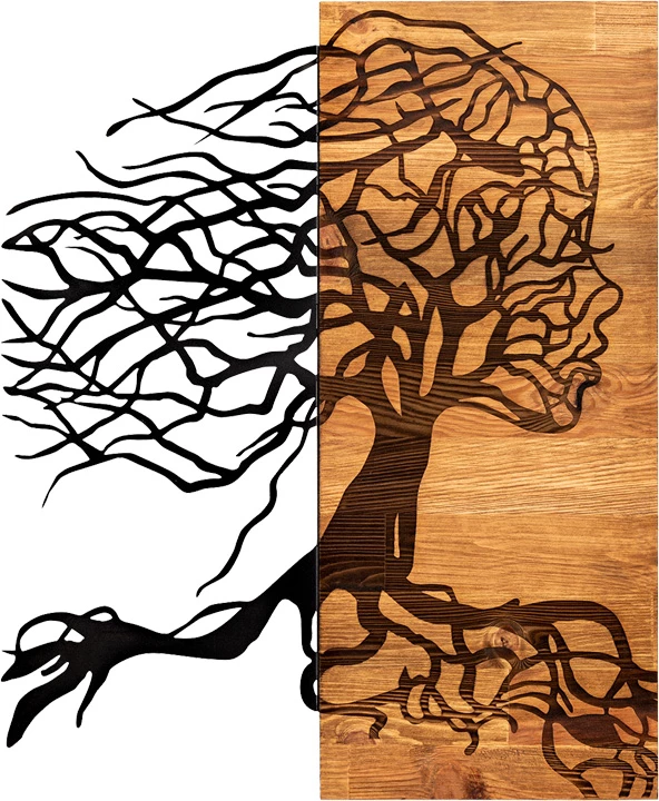 Dekor muri Lifel, dru pishe natyrale, metal i zi, 47x3x58cm