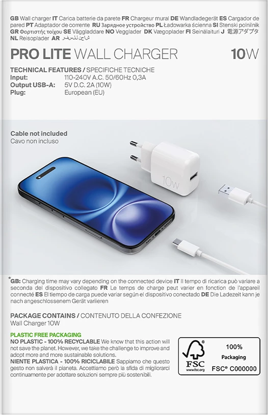 Karikues muri Puro PROLITE 10W, USB-A, Bardhë