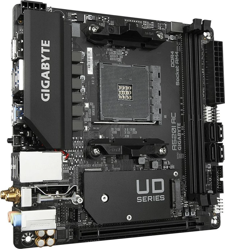 Pllakë amë Gigabyte A520I AC, Socket AM4, DDR4, Wi-Fi, PCIe 3.0 M.2, e zezë