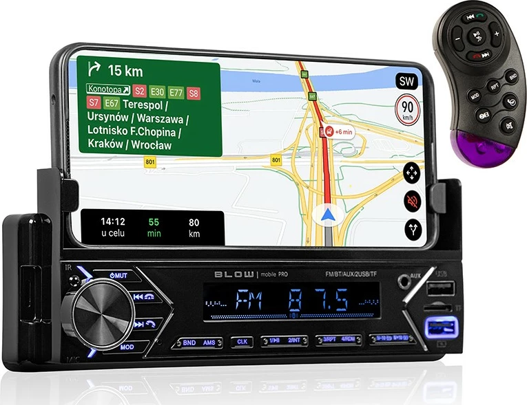 Radio për veturë BLOW MOBILE PRO 1DIN SMART Mount, Bluetooth, 2x USB, microSD, i zi