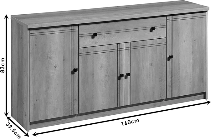 Bufe Libby, ngjyrë natyrale, 160x39.5x83cm