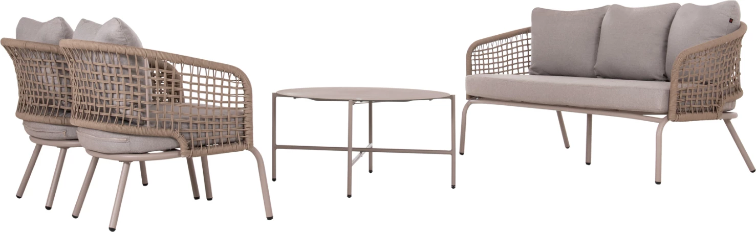 Set lounge për jashtë, 5 vende, ELOWEN, alumin, litar, bezhë, jastëkë gri, FH6508.02