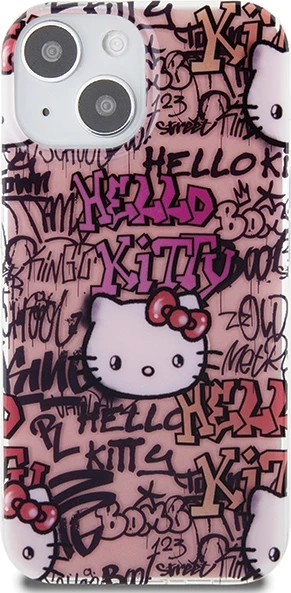 Mbështjellës Hello Kitty IML Tags Graffiti për iPhone 15, Rozë