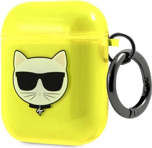 Mbështjellës Karl Lagerfeld KLA2UCHFY për AirPods 1/2, Choupette, e verdhë, me unazë