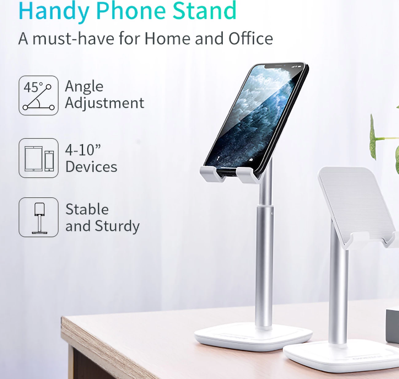 Mbajtëse telefoni/tableti Choetech H035, alumini, e bardhë dhe argjendtë, rregullim këndi dhe lartësie