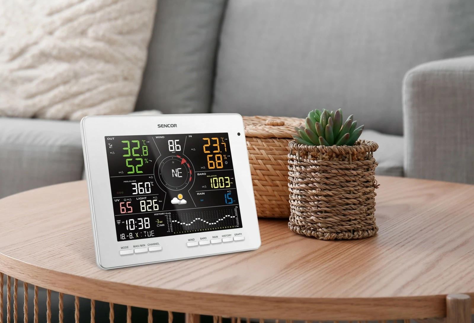 Stacion moti SMART Sencor SWS 16600 WiFi SH, me sensor 7-në-1 dhe TH, i bardhë