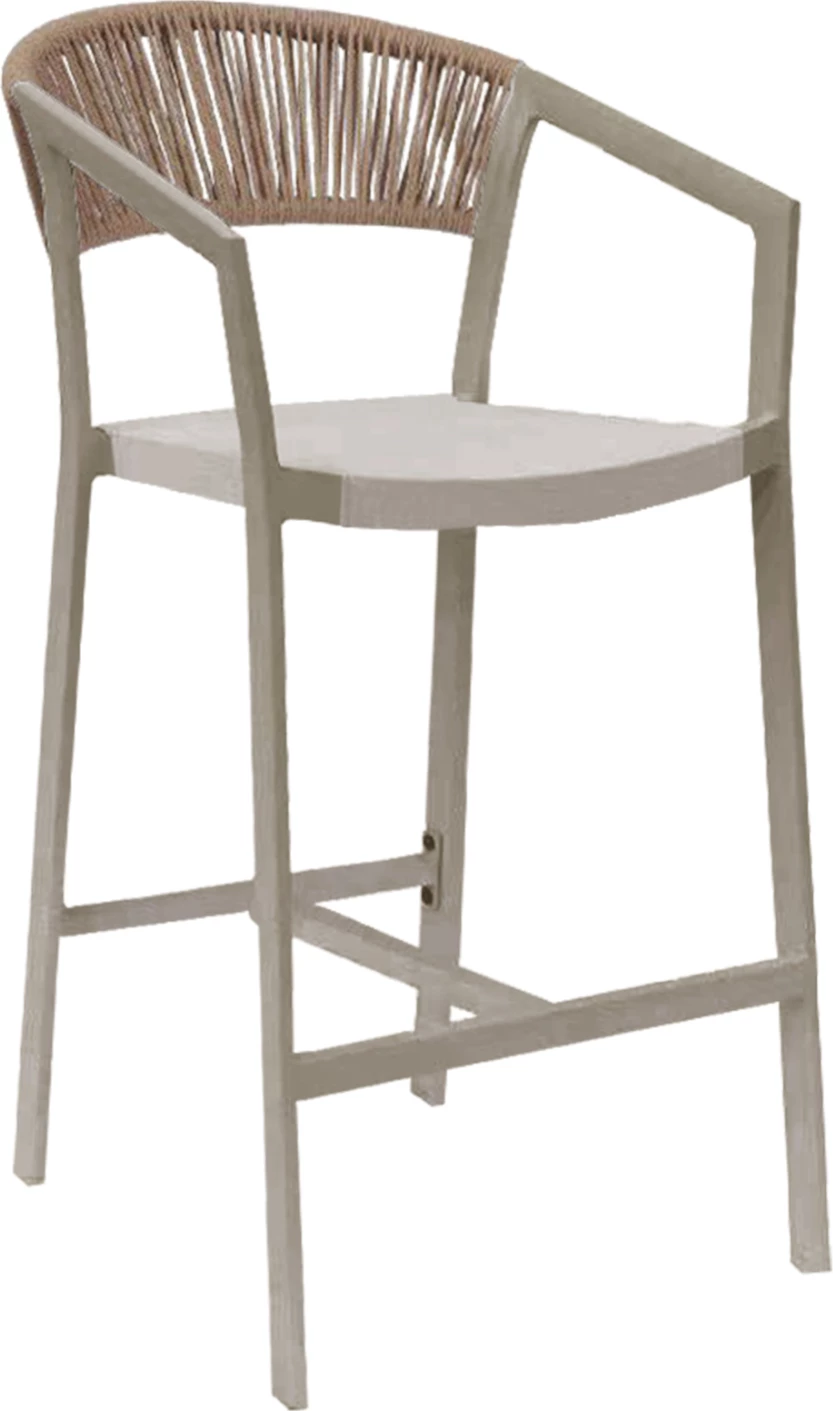 Karrige për bar, alumin, ngjyrë shampanje, FH5892.13, lartësi mesatare, me krahë, ratan dhe tekstil, 57x61x103H cm