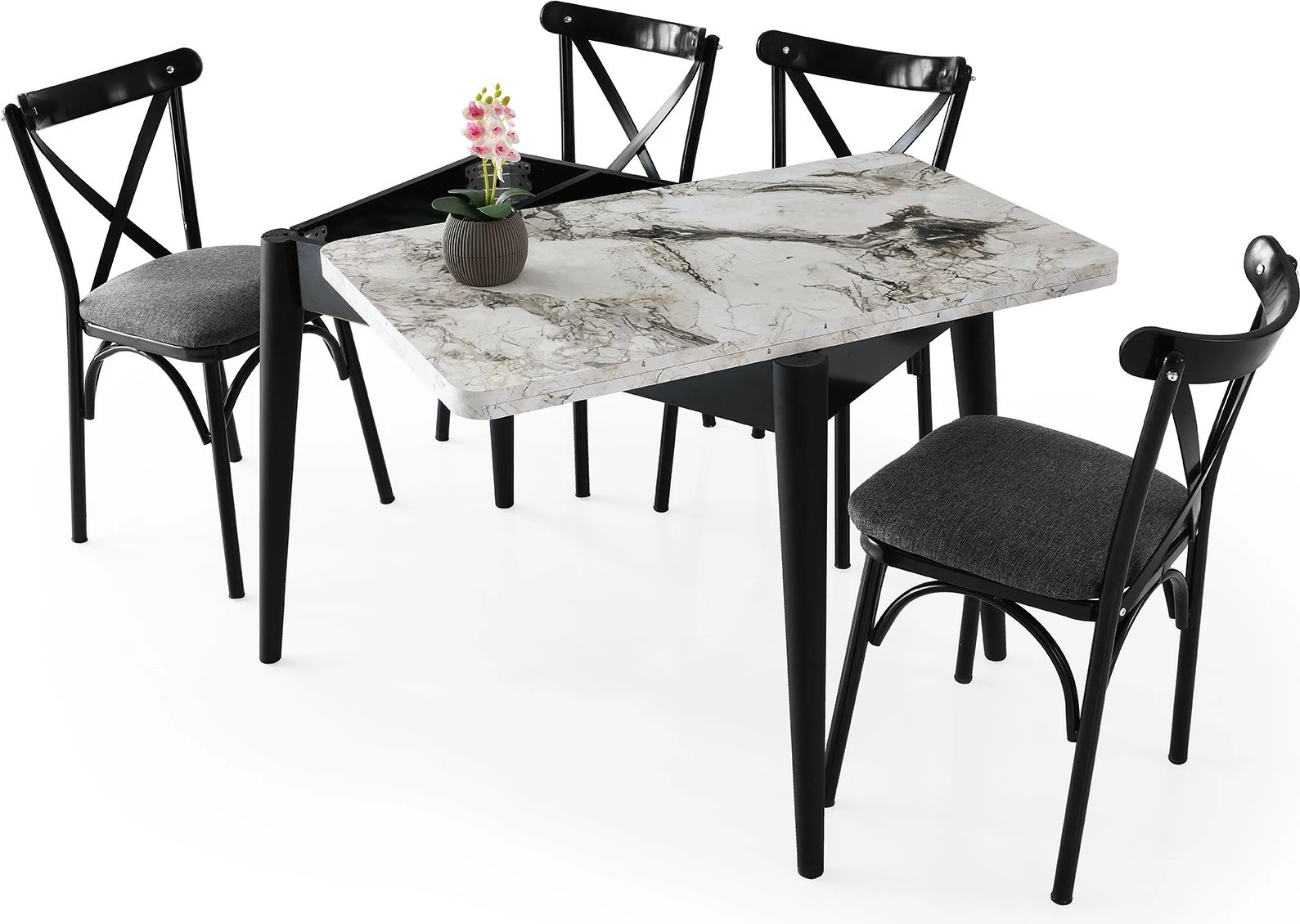 Tavolinë zgjeruese për ngrënie, ngjyrë mermeri të bardhë, Dolunay - 1281