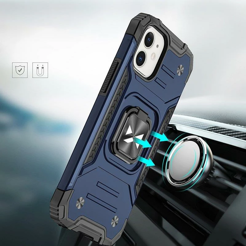 Mbështjellës Wozinsky Ring Armor për iPhone 14 Plus, me unazë dhe mbajtës magnetik, Kaltër