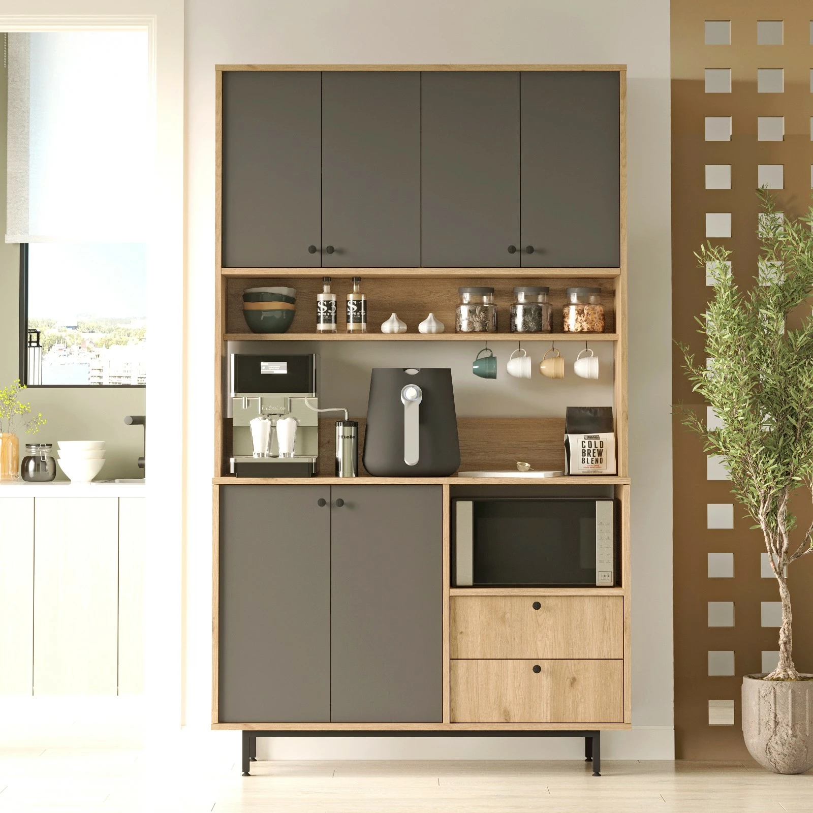 Dollap multifunksional Hanah Home, RE7-SA, ngjyrë lis dhe antracit, 120x205x35.5cm