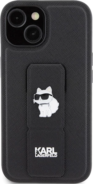 Mbështjellës Karl Lagerfeld Gripstand Saffiano Choupette Pins për iPhone 15, i zi