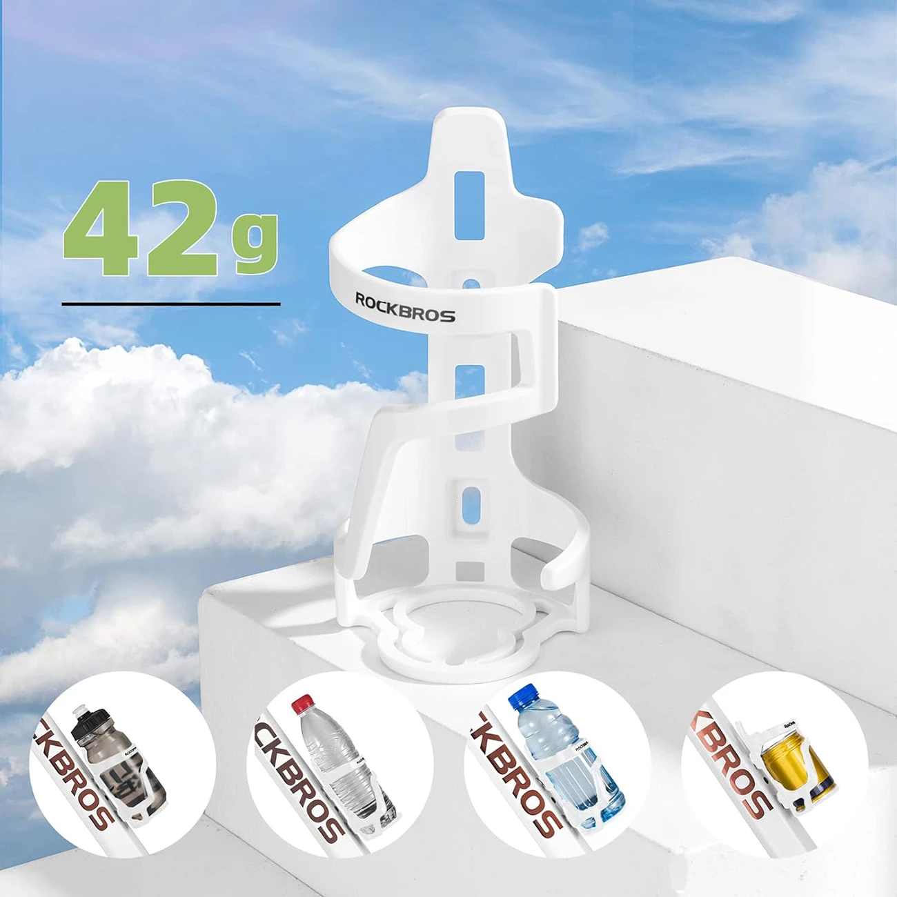 Mbajtëse shishe për biçikletë Rockbros 31210012002, polikarbonat, e bardhë