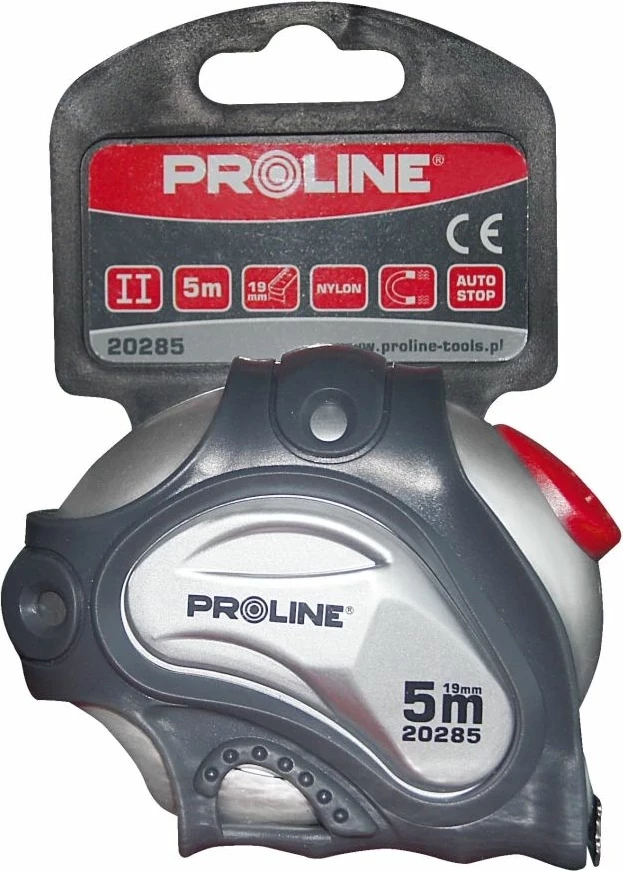 Metër matës Proline 20285 5 m x 19 mm me kapëse magnetike, veshje najloni, gri/zezë