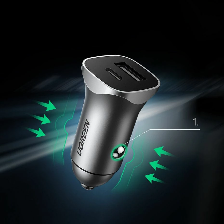 Karikues veture Ugreen CD130 20W 4.8A 1x USB-A + 1x USB-C (UGR1113GRY) argjendtë, 1 copë