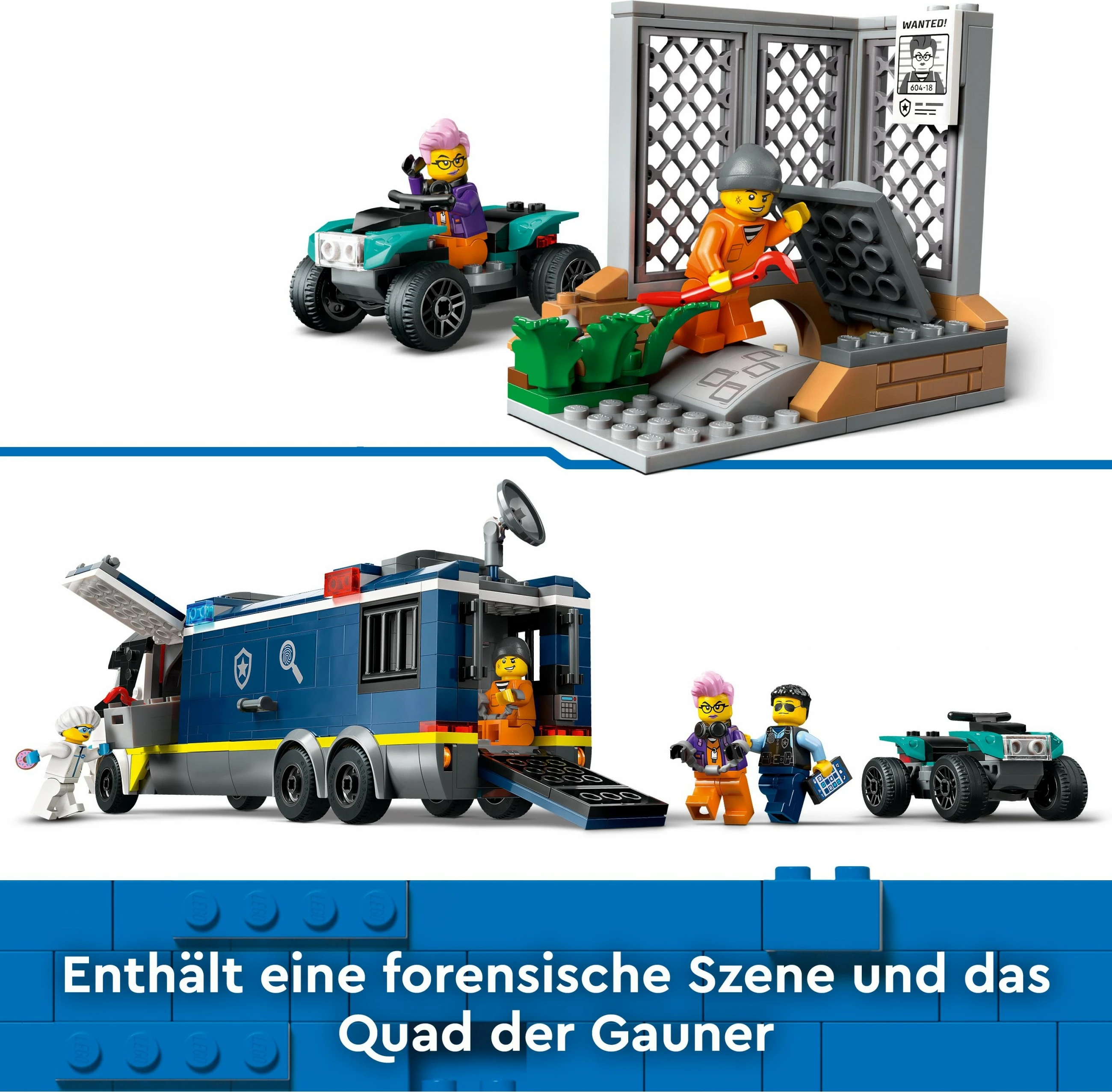 Set ndërtimi LEGO City Police Mobile Crime Lab Truck 674 pjesë, shumëngjyrësh
