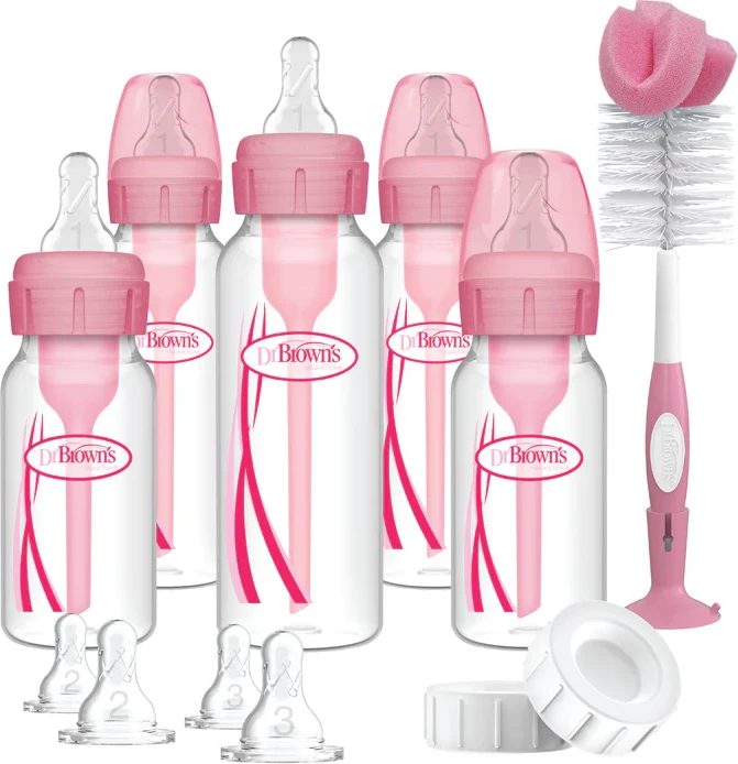 Set Dhuratë Pink – Biberon i Ngushtë Anti-Kolik + Opsione Anti-Kolik për Foshnja Dr. Brown's