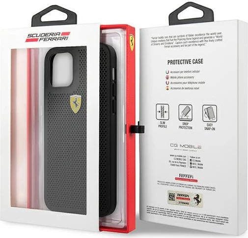 Mbështjellës Ferrari FESPEHCP12MBK për iPhone 12/12 Pro 6.1", i zi, hardcase On Track Perforated