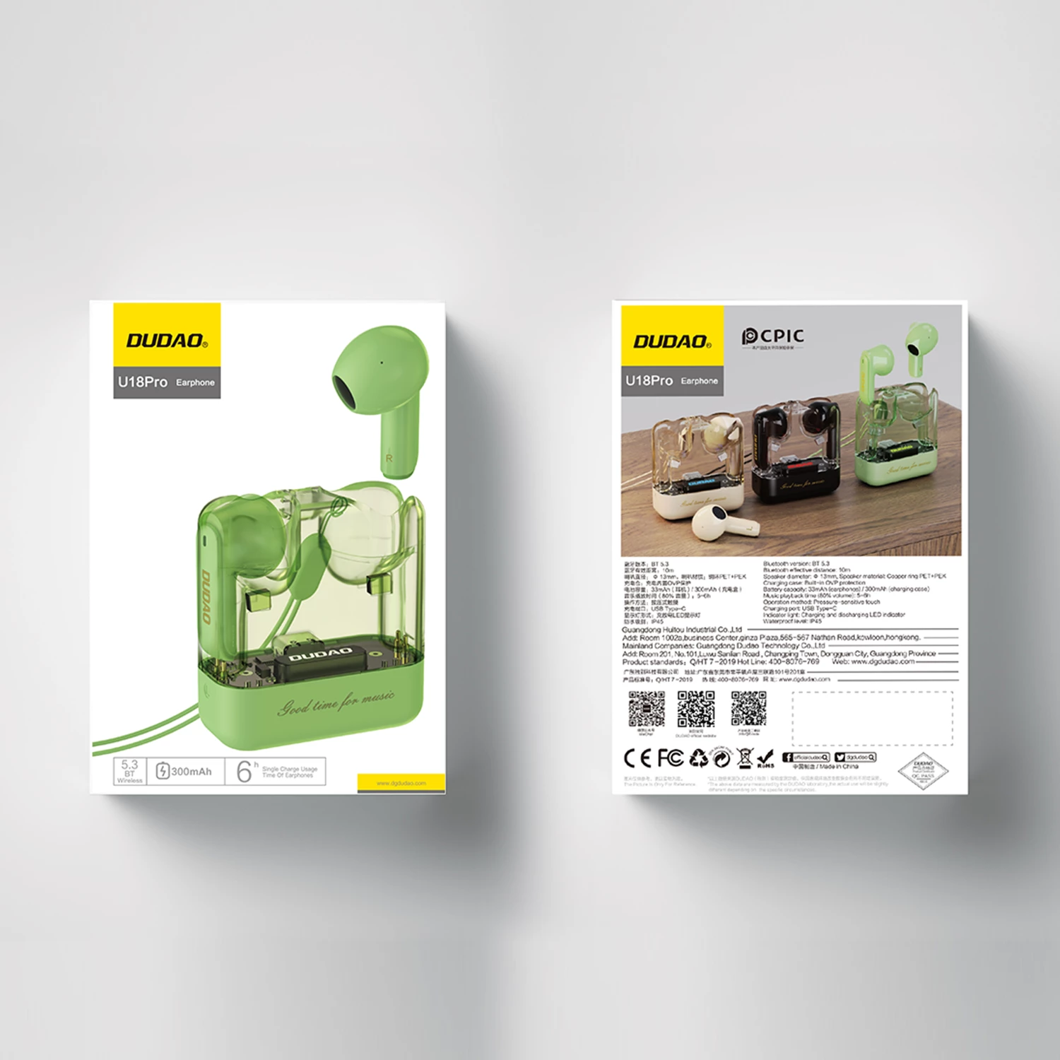 Kufje Dudao U18Pro TWS, Bluetooth 5.3, Gjelbër