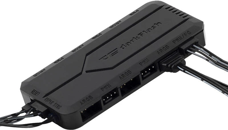 Kontroller PWM/ARGB për ventilatorë PC, Darkflash RC2, 6x ARGB 5V 3-pin, 5x PWM, sinkronizim me pllaka amë, i zi
