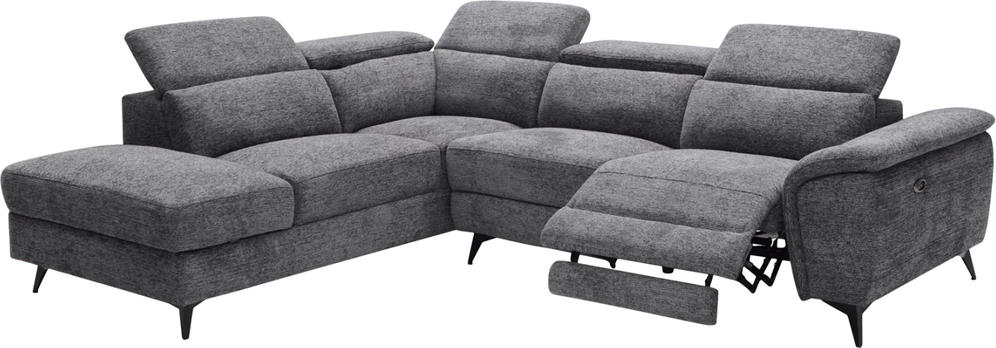 Këndare e majtë me recliner dhe hapësirë për depo, RESTRO FH3339.01L, material gri, 284x224x76cm