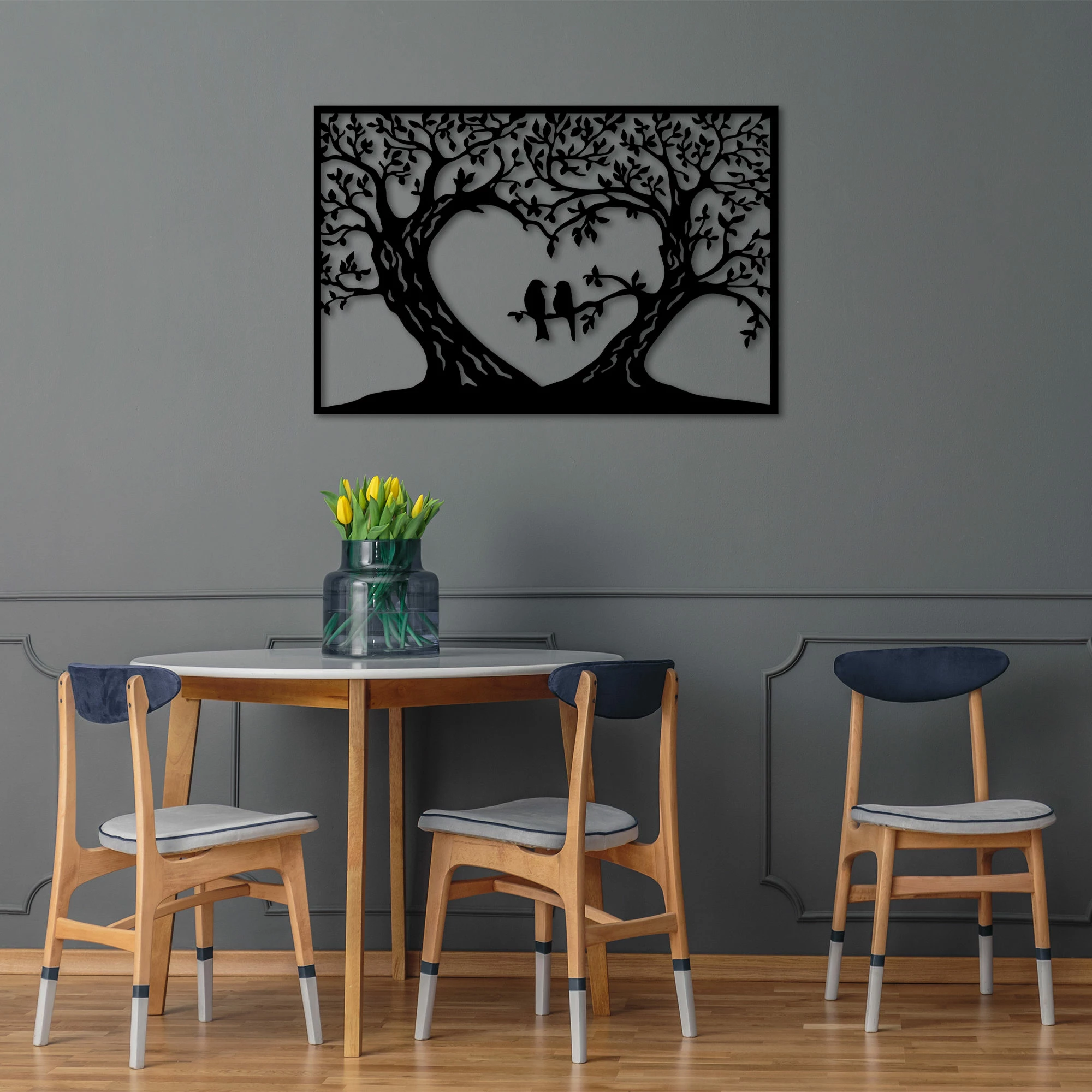 Aksesor dekorativ metalik për mur, zogj dashurie, Wallity, 60x90cm